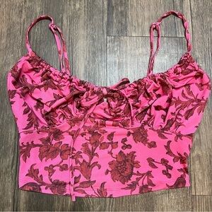Urban Outfitters Pink Floral Tied Front Crop Top Shirt Paisley Spaghetti Strap M